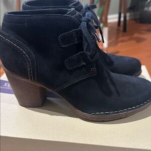 Clark’s navy Suede Ankle Boots with Block Heel